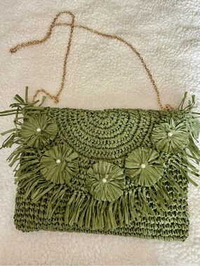 Urban Expressions woven raffia clutch or crossbody NEW sage green